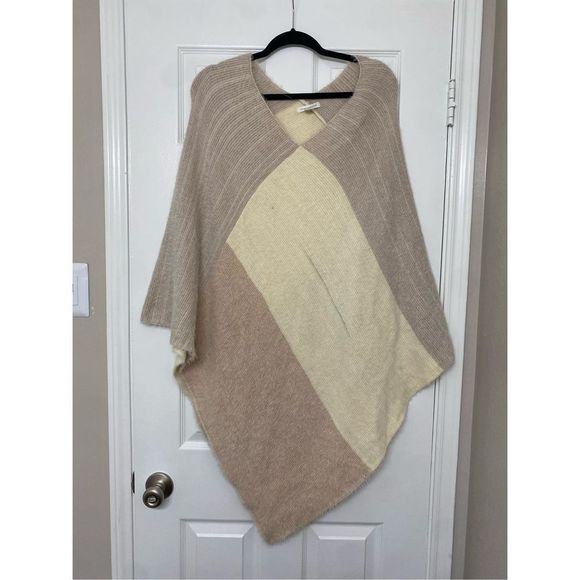 ANTHROPOLOGIE Sweater ONE SIZE Jordan Poncho Color Block Ivory White Pink - Picture 2 of 9